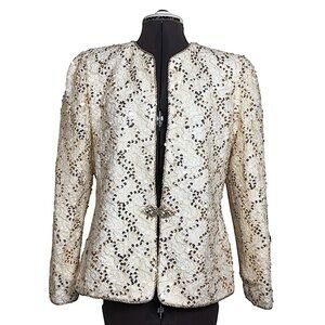 Karen Laurence by Matthew Gorgeous VTG  70’ Gold White Sequins ivory Jacket 10